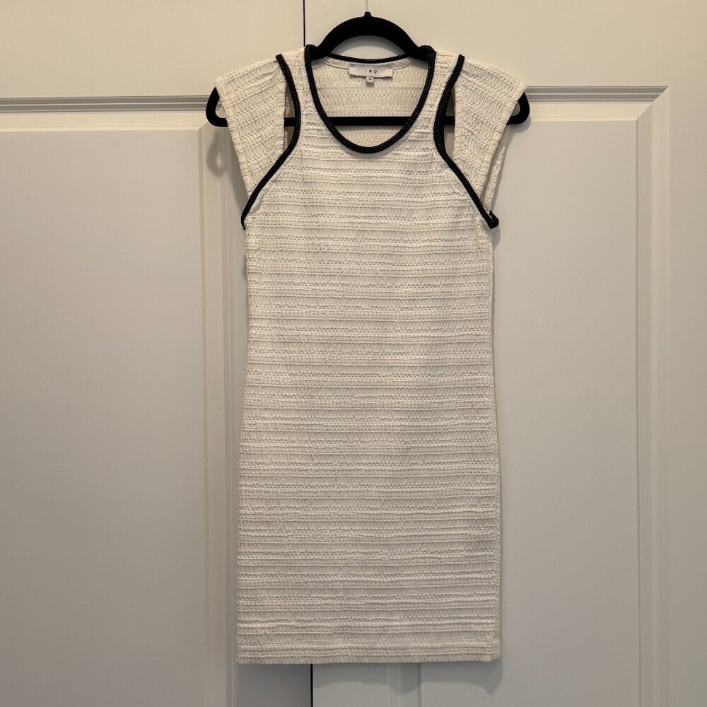 IRO Cream Figure Hugging Sleeveless Dress Black Edging